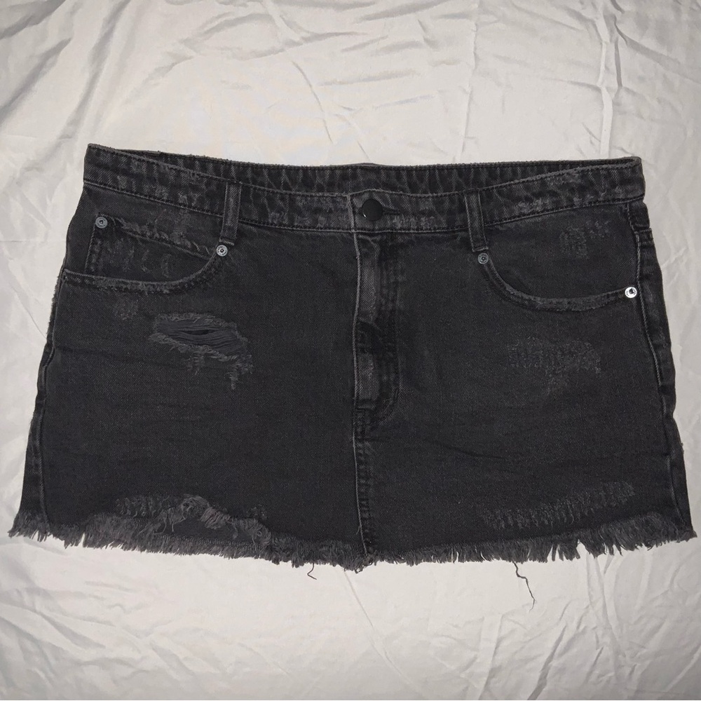 Free People black denim mini skirt